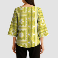 Fiji Masi All Yellow Kimono Sleeve Blouse Tapa Pattern - Polynesian Pride