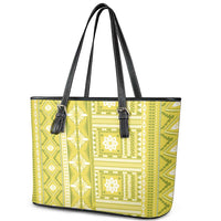 Fiji Masi All Yellow Leather Tote Bag Tapa Pattern - Polynesian Pride