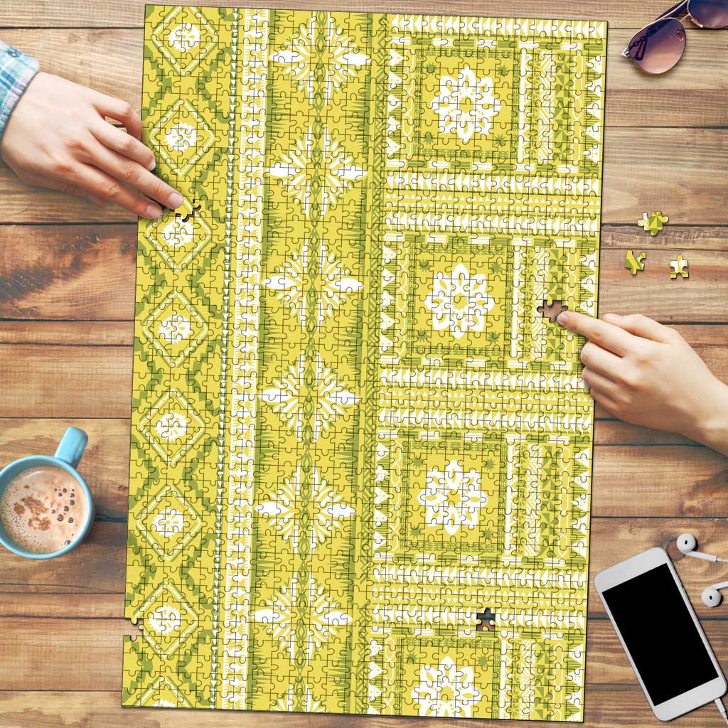 Fiji Masi All Yellow Puzzle Tapa Pattern - Polynesian Pride