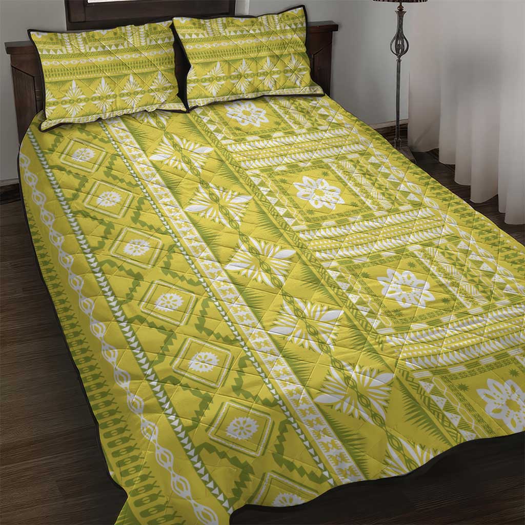 Fiji Masi All Yellow Quilt Bed Set Tapa Pattern - Polynesian Pride