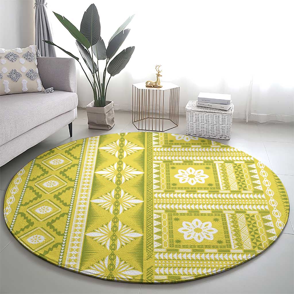 Fiji Masi All Yellow Round Carpet Tapa Pattern - Polynesian Pride