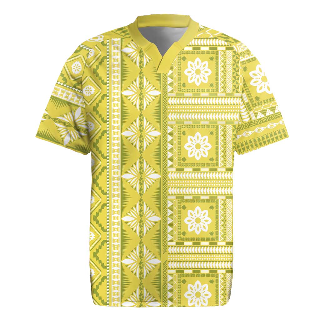 Fiji Masi All Yellow Rugby Jersey Tapa Pattern - Polynesian Pride