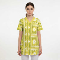 Fiji Masi All Yellow Scrub Top Tapa Pattern - Polynesian Pride