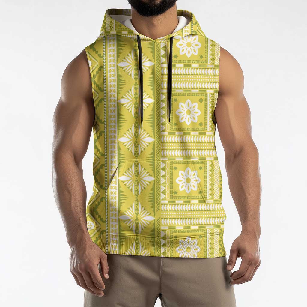 Fiji Masi All Yellow Sleeveless Hoodie Tapa Pattern - Polynesian Pride