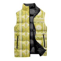 Fiji Masi All Yellow Sleeveless Puffer Jacket Tapa Pattern - Polynesian Pride