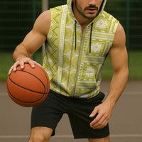 Fiji Masi All Yellow Sleeveless Zip Hoodie Tapa Pattern - Polynesian Pride