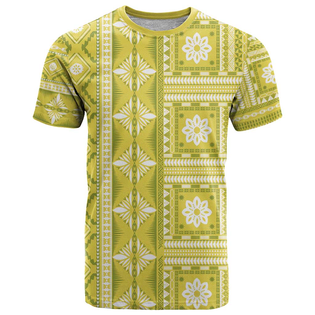 Fiji Masi All Yellow T Shirt Tapa Pattern - Polynesian Pride