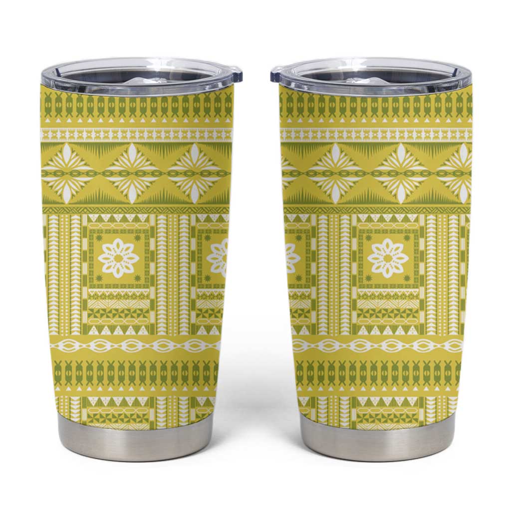 Fiji Masi All Yellow Tumbler Cup Tapa Pattern - Polynesian Pride