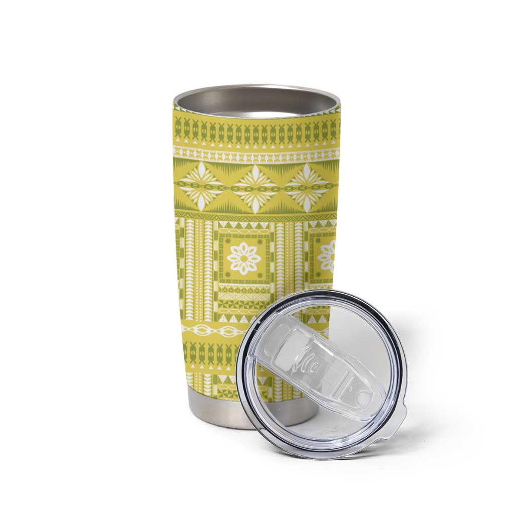 Fiji Masi All Yellow Tumbler Cup Tapa Pattern - Polynesian Pride
