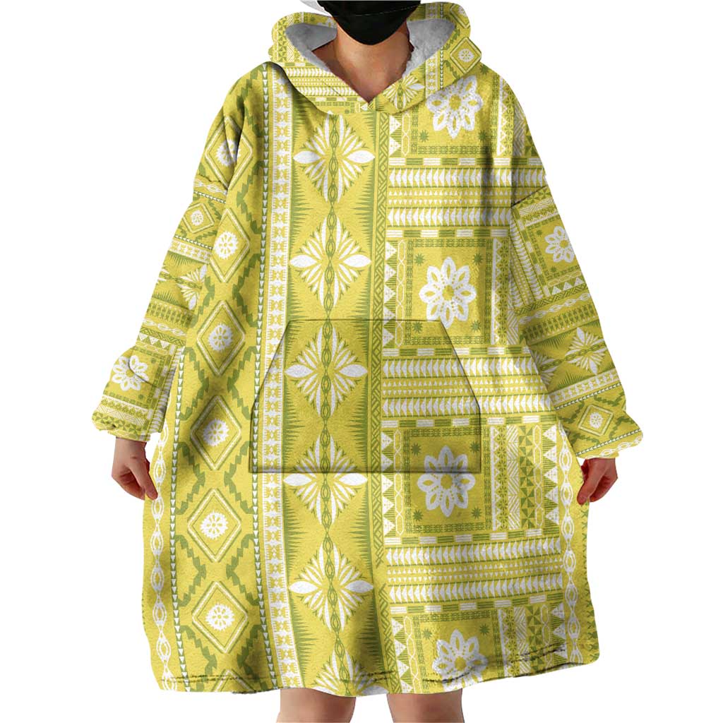 Fiji Masi All Yellow Wearable Blanket Hoodie Tapa Pattern - Polynesian Pride