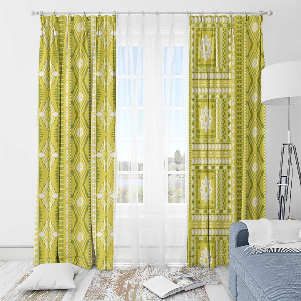 Fiji Masi All Yellow Window Curtain Tapa Pattern - Polynesian Pride