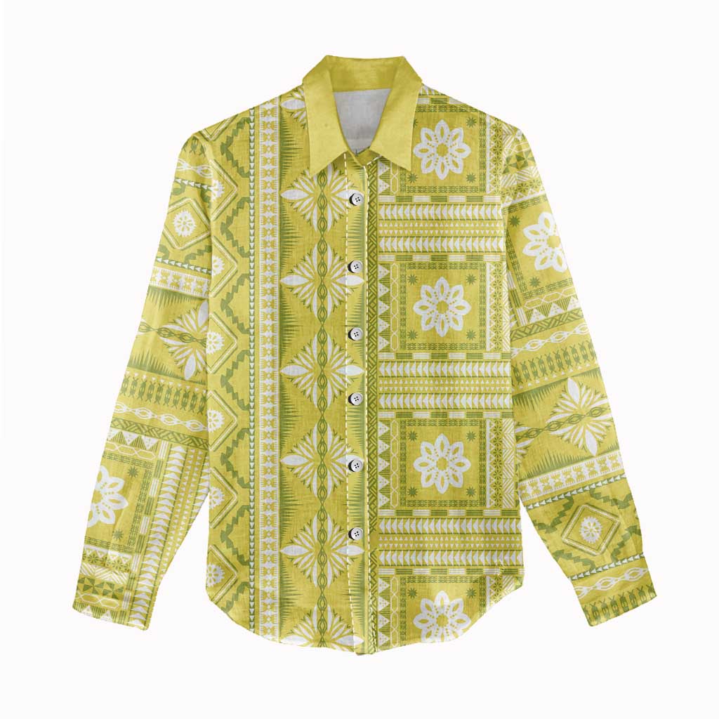 Fiji Masi All Yellow Women Casual Shirt Tapa Pattern - Polynesian Pride