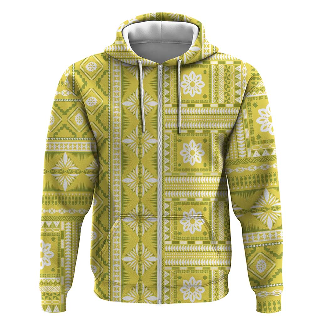 Fiji Masi All Yellow Zip Hoodie Tapa Pattern - Polynesian Pride
