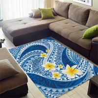 Plumeria Polynesian Blue Glitter Pattern Area Rug
