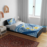 Plumeria Polynesian Blue Glitter Pattern Bedding Set