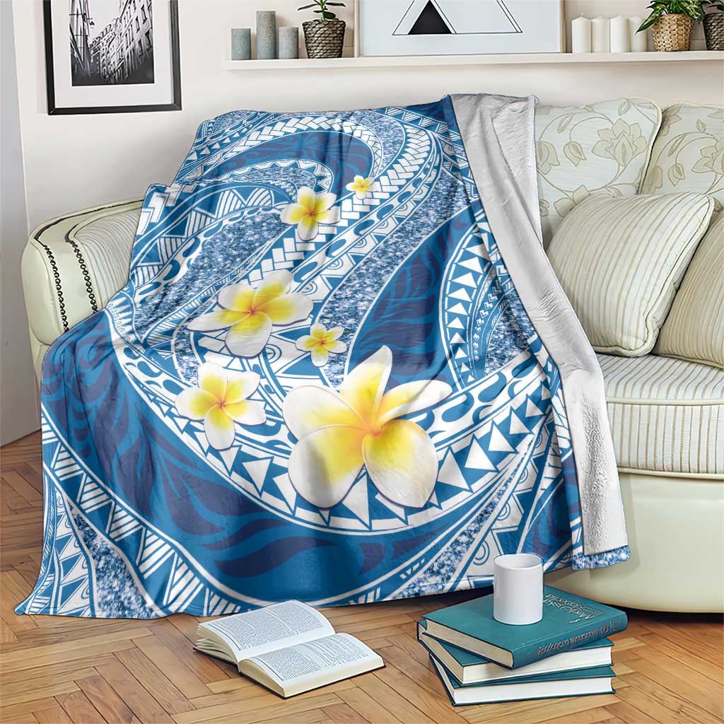 Plumeria Polynesian Blue Glitter Pattern Blanket