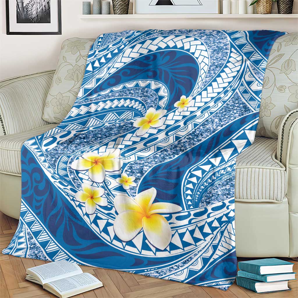 Plumeria Polynesian Blue Glitter Pattern Blanket