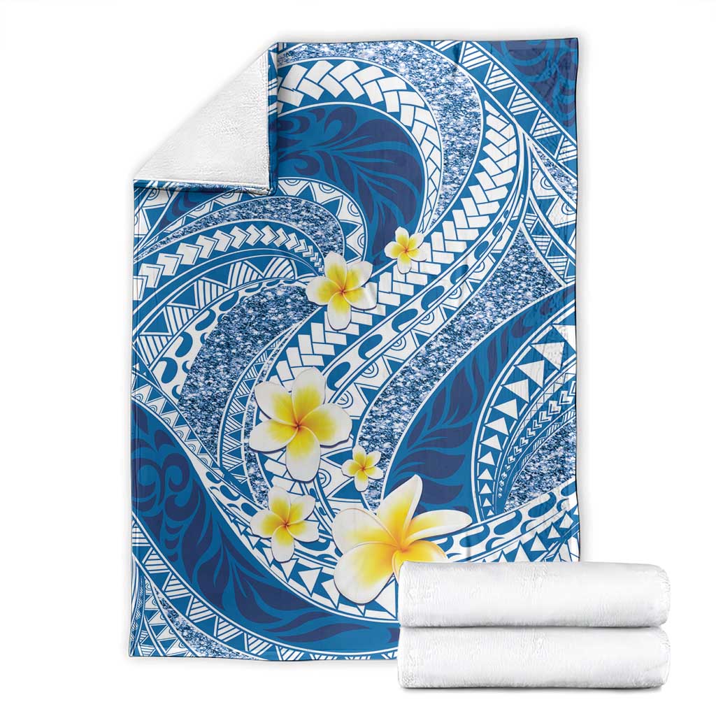 Plumeria Polynesian Blue Glitter Pattern Blanket