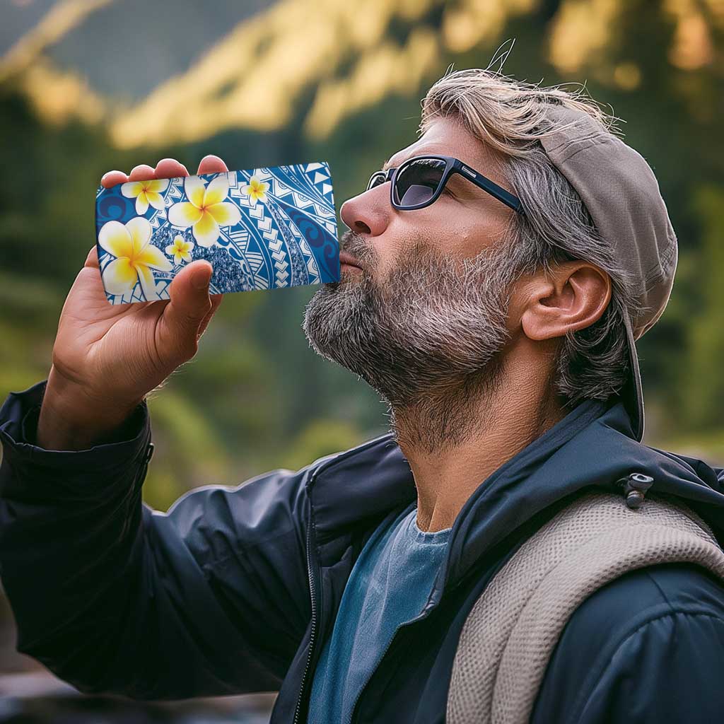 Plumeria Polynesian Blue Glitter Pattern 4 in 1 Can Cooler Tumbler