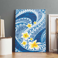 Plumeria Polynesian Blue Glitter Pattern Canvas Wall Art