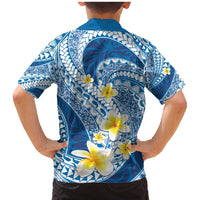 Plumeria Polynesian Blue Glitter Pattern Family Matching Mermaid Dress and Hawaiian Shirt