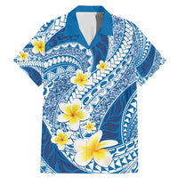 Plumeria Polynesian Blue Glitter Pattern Family Matching Mermaid Dress and Hawaiian Shirt
