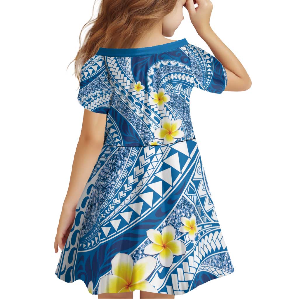 Plumeria Polynesian Blue Glitter Pattern Family Matching Off Shoulder Maxi Dress and Hawaiian Shirt