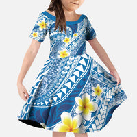 Plumeria Polynesian Blue Glitter Pattern Family Matching Tank Maxi Dress and Hawaiian Shirt