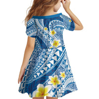 Plumeria Polynesian Blue Glitter Pattern Kid Short Sleeve Dress