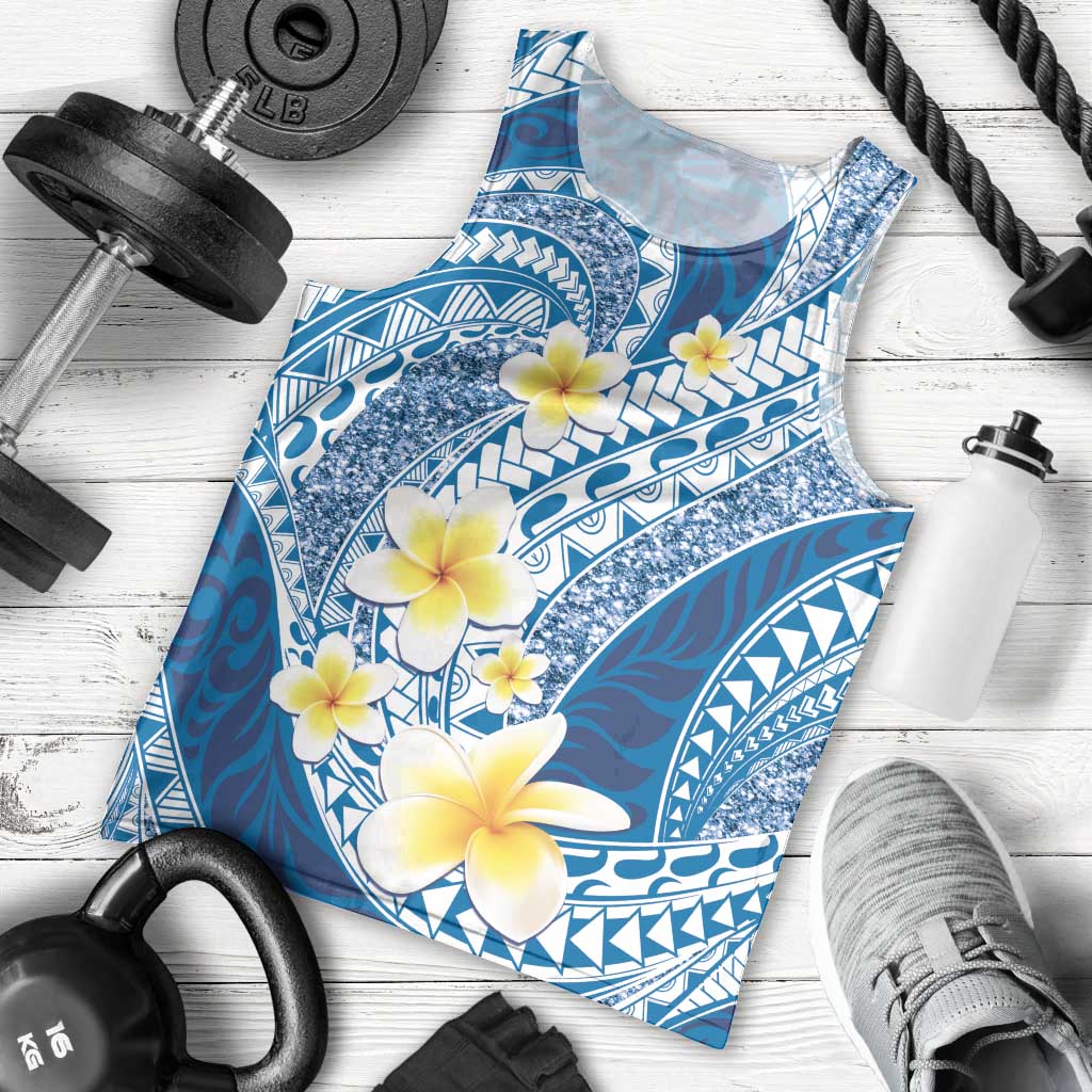 Plumeria Polynesian Blue Glitter Pattern Men Tank Top
