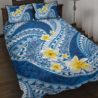 Plumeria Polynesian Blue Glitter Pattern Quilt Bed Set