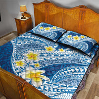 Plumeria Polynesian Blue Glitter Pattern Quilt Bed Set