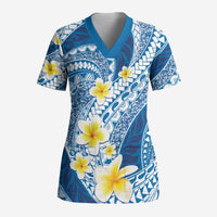 Plumeria Polynesian Blue Glitter Pattern Scrub Top - Polynesian Pride