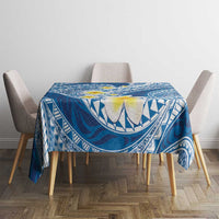 Plumeria Polynesian Blue Glitter Pattern Tablecloth