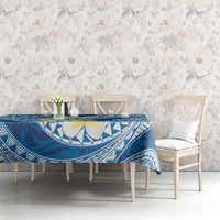 Plumeria Polynesian Blue Glitter Pattern Tablecloth