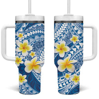 Plumeria Polynesian Blue Glitter Pattern Tumbler With Handle