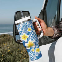 Plumeria Polynesian Blue Glitter Pattern Tumbler With Handle