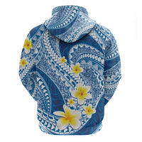 Plumeria Polynesian Blue Glitter Pattern Zip Hoodie