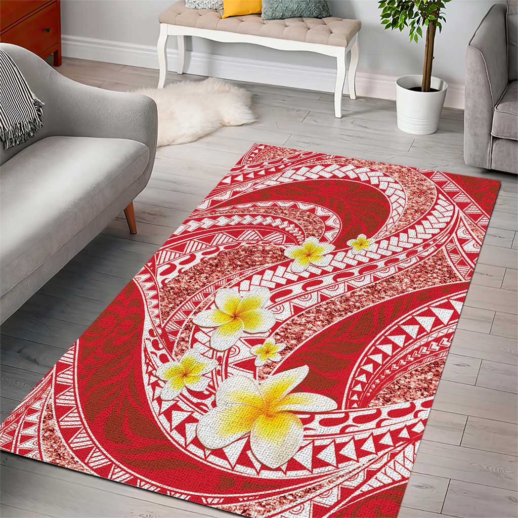Plumeria Polynesian Coral Glitter Pattern Area Rug