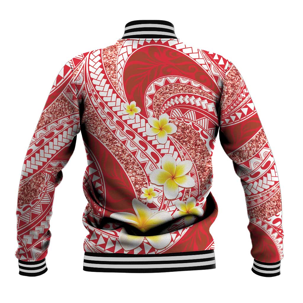 Plumeria Polynesian Coral Glitter Pattern Baseball Jacket
