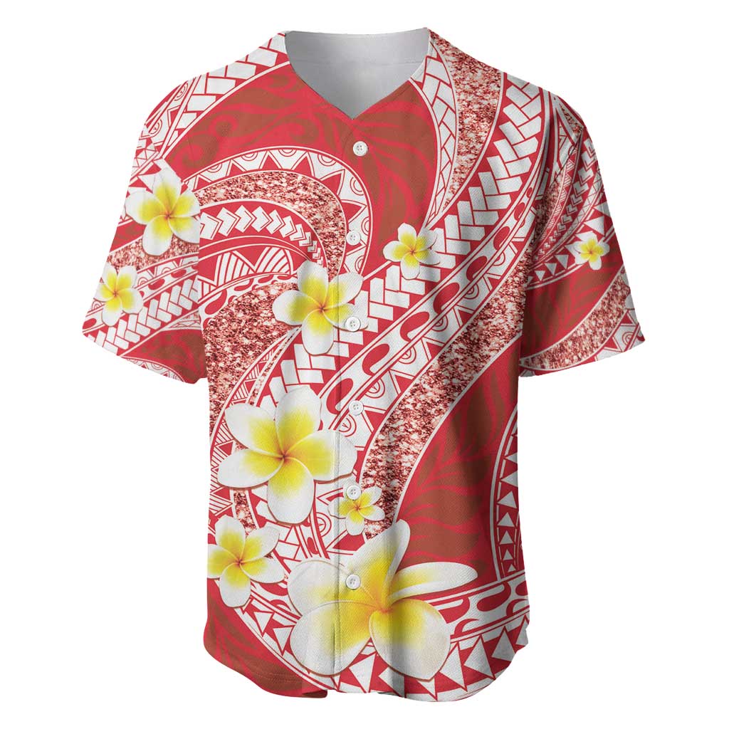 Plumeria Polynesian Coral Glitter Pattern Baseball Jersey LT01 Coral - Polynesian Pride