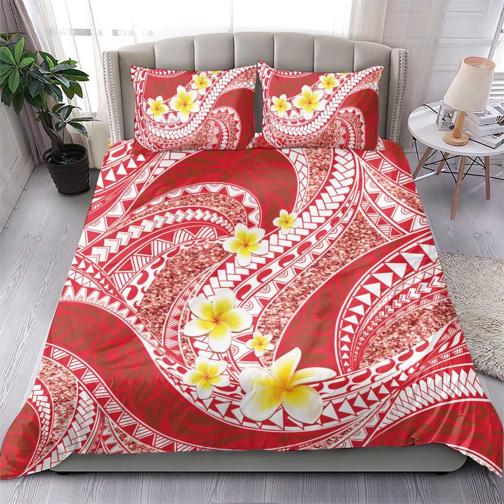 Plumeria Polynesian Coral Glitter Pattern Bedding Set