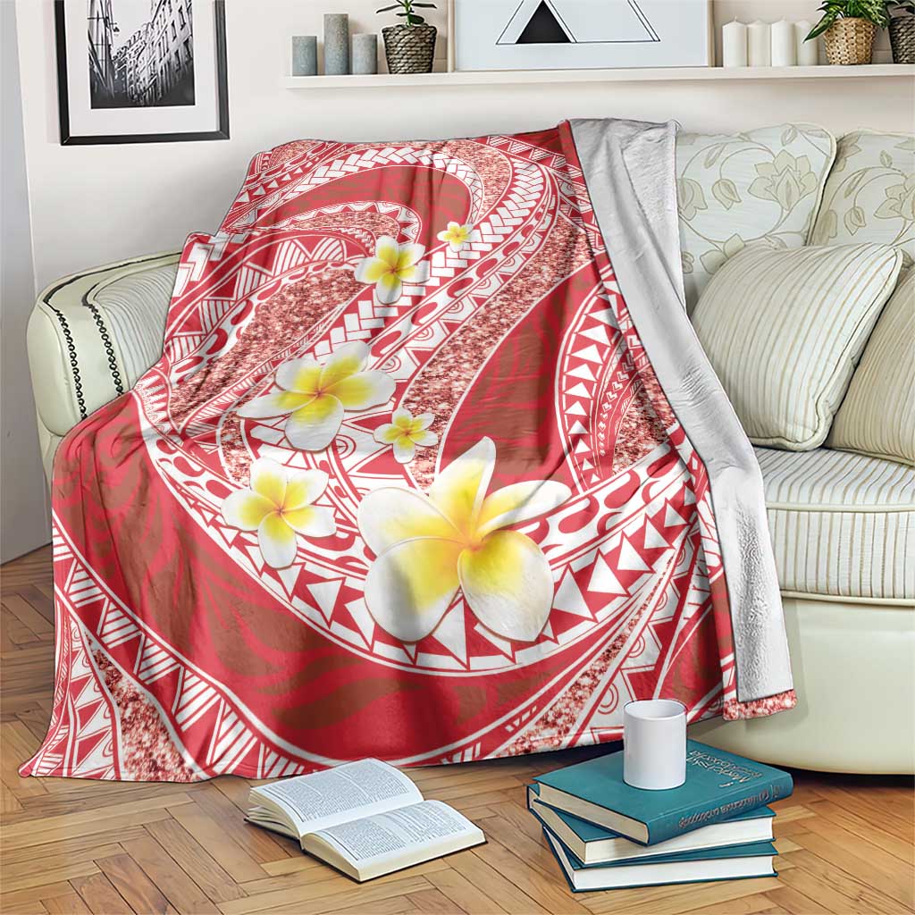 Plumeria Polynesian Coral Glitter Pattern Blanket