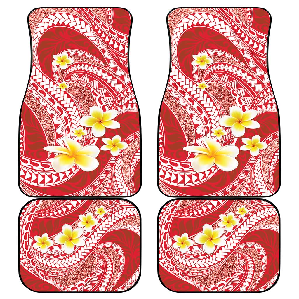 Plumeria Polynesian Coral Glitter Pattern Car Mats