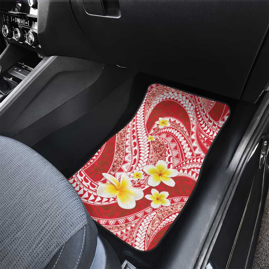 Plumeria Polynesian Coral Glitter Pattern Car Mats