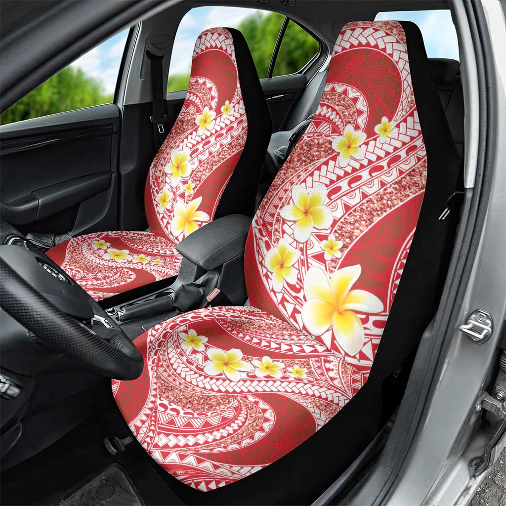 Plumeria Polynesian Coral Glitter Pattern Car Seat Cover