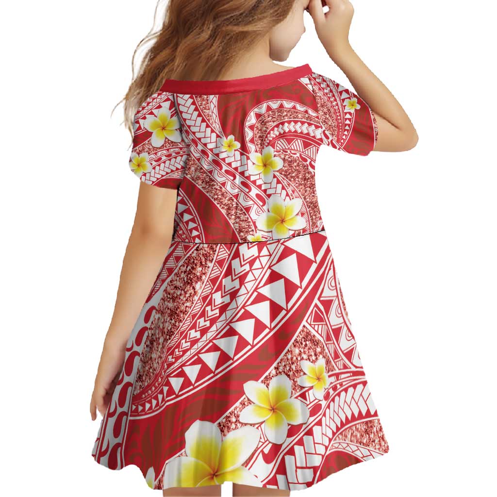 Plumeria Polynesian Coral Glitter Pattern Family Matching Off Shoulder Maxi Dress and Hawaiian Shirt