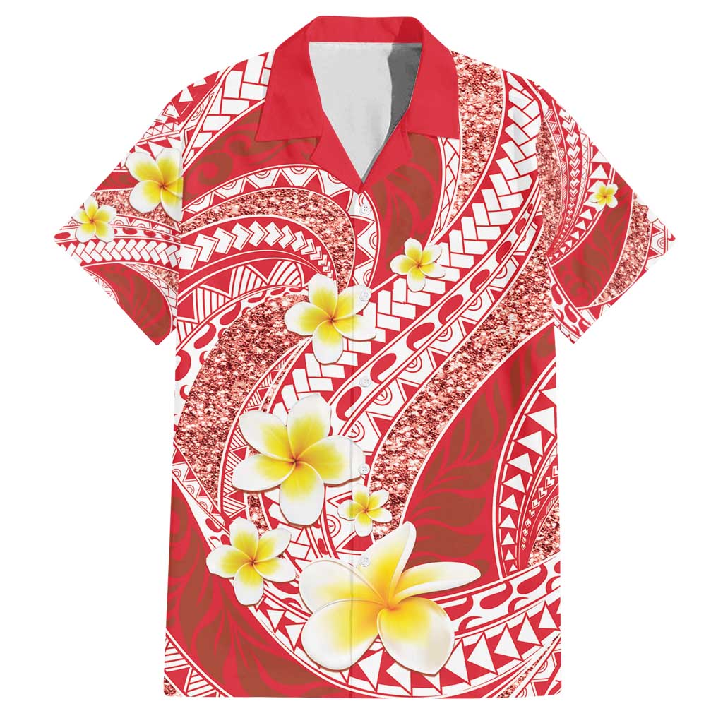 Plumeria Polynesian Coral Glitter Pattern Family Matching Tank Maxi Dress and Hawaiian Shirt