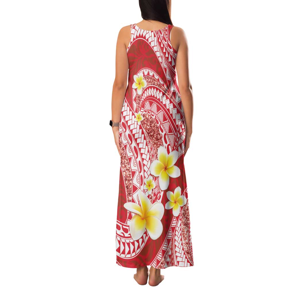 Plumeria Polynesian Coral Glitter Pattern Family Matching Tank Maxi Dress and Hawaiian Shirt