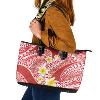 Plumeria Polynesian Coral Glitter Pattern Leather Tote Bag
